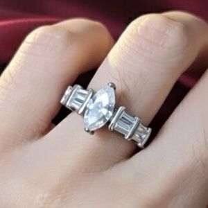 Swarovski Elements Crystal Silver Rhodium Plated Marquise Cut Ring Size 5.25